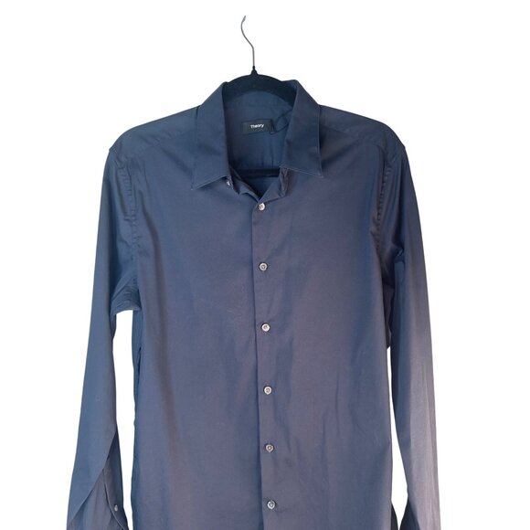 Theory Mens Medium Long Sleeve Button-Up Shirt Navy Blue - Picture 6 of 15